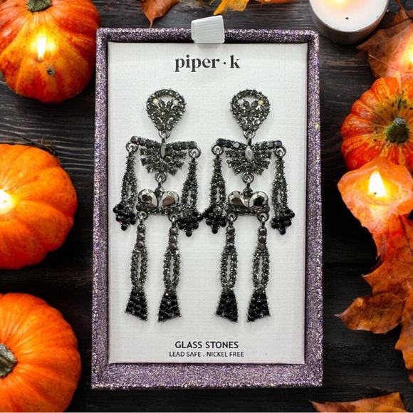 Piper K Rhinestone Dangle Skeleton Earrings - Picture 2 of 4